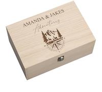 ukgiftstoreonline Personalised Adventures Keepsake Box with Compass Design, Travel Memory Storage Box, Engraved Wooden Gift