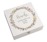 ukgiftstoreonline Personalised Baby Girl Memory Keepsake Box with Wildflower Wreath New Parents