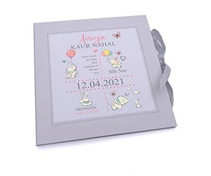 ukgiftstoreonline Personalised Baby Girl My First Year Keepsake Record Book With Elephants
