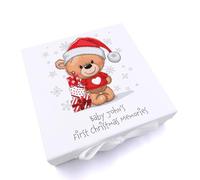ukgiftstoreonline Personalised Baby's First Christmas Keepsake Box With Teddy In Jumper (Large)