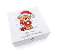 ukgiftstoreonline Personalised Baby's First Christmas Wooden Keepsake Box Teddy in Jumper (Large)