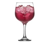 ukgiftstoreonline Personalised Balloon Cocktail Glass, Gift for Her, 21cm Height, Engraved Crest Design, Gin and Tonic Glassware with Presentation Box