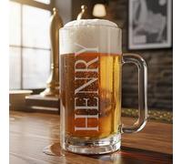 ukgiftstoreonline Personalised Beer Glass Mug, 540ml, Soda Lime Glass, Engraved with Custom Name, Fluted Design, 11.5cm Width