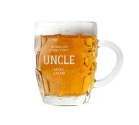 ukgiftstoreonline Personalised Beer Mug with World's Greatest Uncle Engraving, 20oz/1 Pint, Glass Dimple Design