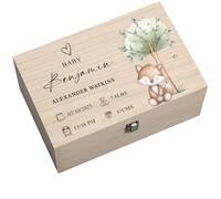 ukgiftstoreonline Personalised Bespoke Wooden Baby Memory Box, Animal Design Keepsake Storage, Decorative Gift for Precious Moments (Fox)