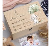 ukgiftstoreonline Personalised Bespoke Wooden Baby Memory Box, Animal Design Keepsake Storage, Decorative Gift for Precious Moments (Bunny)