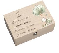 ukgiftstoreonline Personalised Bespoke Wooden Baby Memory Box, Animal Design Keepsake Storage, Decorative Gift for Precious Moments (Turtle)