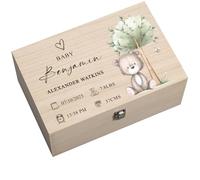 ukgiftstoreonline Personalised Bespoke Wooden Baby Memory Box, Animal Design Keepsake Storage, Decorative Gift for Precious Moments (Bear)