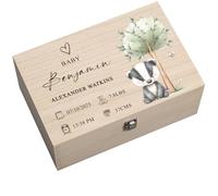 ukgiftstoreonline Personalised Bespoke Wooden Baby Memory Box, Animal Design Keepsake Storage, Decorative Gift for Precious Moments (Beaver)