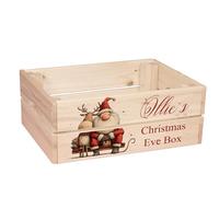 ukgiftstoreonline Personalised Christmas Eve Box with Santa, Trees, Reindeer, Snowman Designs, Wooden Storage Crate, 30.5 x 25 x 12 cm, Holiday Presentation Box with Side Handles (On Sleigh)