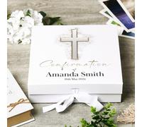 ukgiftstoreonline Personalised Confirmation Silver Cross Keepsake Memory Box Gift (Medium)