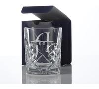 ukgiftstoreonline Personalised Custom Engraved Crystal Cut Whiskey Glass with Name and Stylish Letter