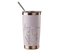 ukgiftstoreonline Personalised Engraved Thermal Travel Mug Any Name and Wildflower Gift with Metal Straw