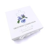 ukgiftstoreonline Personalised First Holy Communion Blue Cross Keepsake Memory Box Gift (Large)