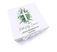 ukgiftstoreonline Personalised First Holy Communion Keepsake Box Gift With Cross and Eucalyptus (Medium)