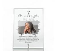 ukgiftstoreonline Personalised Glass Memorial Plaque, 15.2 x 10.2 cm or 12.7 x 17.8 cm, Photo and Message Display, Freestanding