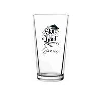 ukgiftstoreonline Personalised Graduation Pint Beer Glass, Congratulations Keepsake, 1 Pint/568ml Capacity, 130mm Height, 100mm Width (Sky is The Limit)