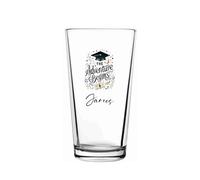 ukgiftstoreonline Personalised Graduation Pint Beer Glass, Congratulations Keepsake, 1 Pint/568ml Capacity, 130mm Height, 100mm Width (Adventure Begins)