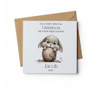 ukgiftstoreonline Personalised Grandson's 1st Easter Card, Multicolour, Square 147x147mm, Luxury Linen, Hedgehog Design, Keepsake