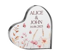 ukgiftstoreonline Personalised Heart-Shaped Acrylic Wedding Plaque, 10 x 10 cm, Anniversary and Engagement Gift with Gift Box
