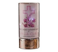 ukgiftstoreonline Personalised Holy Communion Night Light Gift with Floral Pink Cross