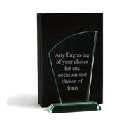 ukgiftstoreonline Personalised Jade Glass Trophy, 15cm Height, 10cm Base, Gift Box Included, Tapered Plaque