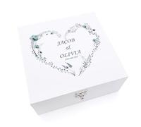 ukgiftstoreonline Personalised Luxury Wooden Wedding Box Keepsakes With Dusty Blue Heart (Medium)