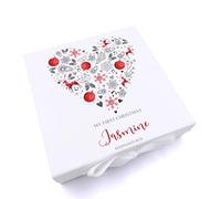 ukgiftstoreonline Personalised My First Christmas Heart Design Keepsake Memory Box (Large)