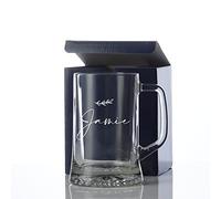 ukgiftstoreonline Personalised Name Script with Leaf Design Birthday Beer Tankard Glass Gift for Him