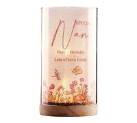 ukgiftstoreonline Personalised Nan Gift Floral Lamp with Wood Base LED Night Light