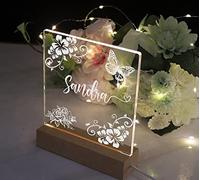 ukgiftstoreonline Personalised Night Light LED Lamp Gift Any Name and Floral Design