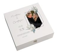 ukgiftstoreonline Personalised Photo 25th Anniversary Keepsake Box, Wedding Memory Storage, Available in Wood or Ribbon Style, and Various sizes