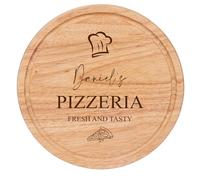 ukgiftstoreonline Personalised Pizzeria Serving Board, Hevea Wood, Round, 30cm, Custom Engraved, Pizza Theme