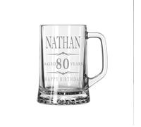 ukgiftstoreonline Personalised Vintage Beer Tankard, Engraved Glass Mug Stein with Birthday Design, Gift Box Included 18th, 21st 30th, 40th, 50th, 60th, 70th 80th (80th Birthday Beer Glass)