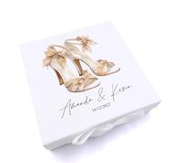 ukgiftstoreonline Personalised Wedding Box With Bride's Shoes Design and Ribbon Closure (Large)
