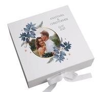 ukgiftstoreonline Personalised Wedding Keepsake Box Couple Gift Custom Photo in Gold Circle Frame Wedding Day Memory Gifts