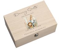 ukgiftstoreonline Personalised Wooden Baby Memory Box with Animal Alphabet Design, Keepsake Storage for First Shoes, Photos, Mementos