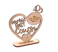 ukgiftstoreonline Personalised Wooden Freestanding Heart Gift For Cousin With Message