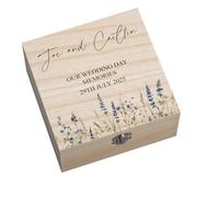 ukgiftstoreonline Personalised Wooden Keepsake Box with Floral Designs, 17 x 17 x 7 cm, Wedding Memories Present Gift For Couple (Design 15)