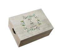 ukgiftstoreonline Vintage Wedding Keepsake Box with Green Leaf Design, Large Wooden Memory Storage Crate, 35 x 25 x 15 cm