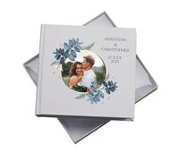 Ukgiftstoreonline White Personalised Photo Album with Gift Box, 40 Pages, 18.5 x 19.5 cm, Wedding Anniversary Engagement Friendship Love Keepsake