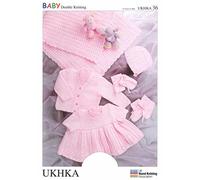 UKHKA/36 Shawl Cardigan Dress Hat Mitts & Bootees Baby Double Knitting Pattern,Pink