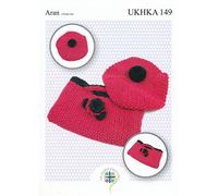 UKHKA Aran Knitting Pattern for Childrens Girls Beret Hat & Floral Bag Set 149