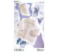 UKHKA Baby 4 Ply Knitting Pattern Long Sleeved Matinee Coat Helmet Bonnet 18