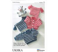 UKHKA Baby Double Knitting DK Pattern 75 Striped Sweater Cardigan & Tassel Hat