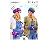 UKHKA Chunky Crochet Pattern for Ladies Beanie Hat & Fingerless Mitts Winter Accessories 227