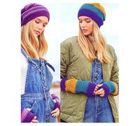 UKHKA Chunky Crochet Pattern for Ladies Beanie Hat & Fingerless Mitts Winter Accessories 227