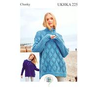 UKHKA Chunky Knitting Pattern for Ladies Diamond Lace Round or Cowl Neck Sweater 225