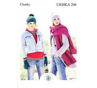UKHKA Chunky Knitting Pattern - Ladies Hat Fingerless Gloves Scarf & Boot Toppers 206