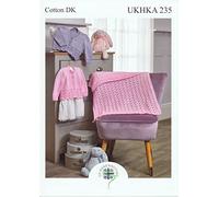 UKHKA Double Knit Knitting Pattern Baby Round or V Neck Cardigan & Blanket 235